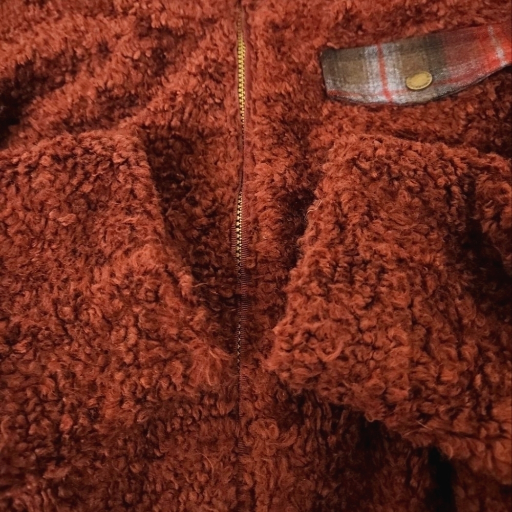 Pendleton Burgundy Plaid Sherpa Zip Up Jacket XL - Picture 7 of 10